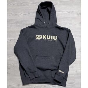 KUIU Hoodie Mens L  Dark Gray Ultralight Hunting Fleece Pullover Sweatshirt Logo